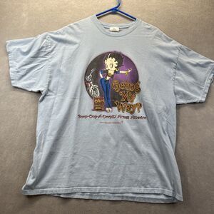 Betty Boop Cartoon Going My Way Hitchhiker Y2k 2003 Blue Tshirt 2XL Vintage